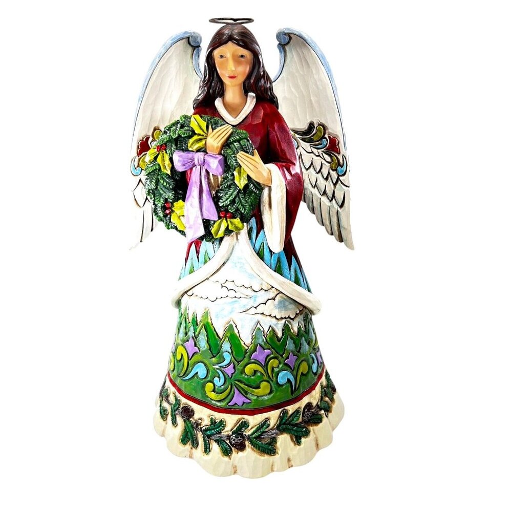 Jim Shore CHRISTMAS JOY IS EVERGREEN 10" Angel Figurine Wreath 2015 Original Box - Picture 2 of 13